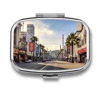 Hollywood Boulevard Pill Box 2 Compartments Portable Travel Pill Case Mini Medicine Organizer for Pocket Purse Metal Waterproof Medicine Container Holder Vitamin Fish Oil
