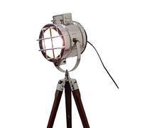 Hollywood Chrome Marine Designer Spotlight Search Light Decorative Floor Lamp W/Wooden Tripod Designer Studio Floor Lamp Nautical Spot Light Searchlight with Tripod Stand