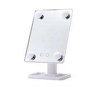 Hollywood Lighted Vanity Mirror Countertop Makeup Mirror with 4 Bright LED Lights, Touch Screen Dimmable, 360° Rotating, Light-up Dressing Table Cosmetic Mirror,White