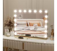 Hollywood Makeup Mirror with Touch Control 80x62CM Adjustable Brightness & Color Temperature 10x Magnifying s 17 LED Bulbs Port Rounded Eds d h