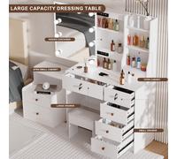 Hollywood Makeup Vanity Table Stool Set w/ LED Bulbs & Sliding Mirror