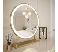 Hollywood Mirror Anne Round Vanity Mirror with Lights, Gold Dressing Table Makeup Mirror, 60x67cm LED Light Up Mirror with Touch Control, Dimmable 3 Colour Lighting, Tabletop Plug In Mirror