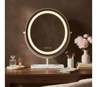 Hollywood Mirror Aurelia LED Vanity Mirror, 40cm, Iron and Marble, White, Touch Dimmer, Warm Natural and Cool White Light Modes