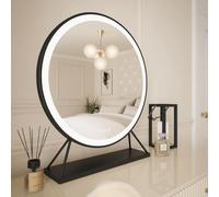 Hollywood Mirror Grace Tabletop Dressing Table Mirror with Lights, 60 cm, Round, Black Frame, Touch Sensor, Tri-Colour LED Settings
