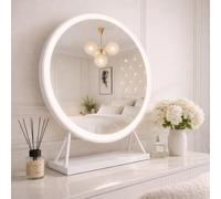 Hollywood Mirror Marilyn Round Vanity Mirror with Lights, White Dressing Table Makeup Mirror, 60cm LED Light Up Mirror with Touch Control, Dimmable 3 Colour Lighting, Tabletop Plug In Mirror