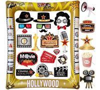 Hollywood Movie Night Party Inflatable Selfie Photo Frame & Photo booth Props Set for Pictures & Decors Red Carpet Party Selfie Props for Hollywood Star Theater Themed Birthday Party Supplies