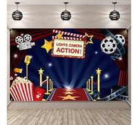 Hollywood Movie Theme Party Decorations Supplies, Large Fabric Hollywood Backdrop for Movie Night Birthday Party Event Awards Night Ceremony Photo Photography Booth Background, 72.8 x 43.3 Inch