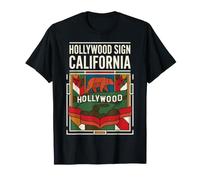 Hollywood Sign California Flag Bear Vintage Travel Art T-Shirt