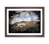 Hollywood Sign Los Angeles California USA 2 Modern CB Framed Print | A2 Walnut Framed Wall Art | Ready to Hang | Modern Flag Picture | Living Room Bedroom Lounge Office