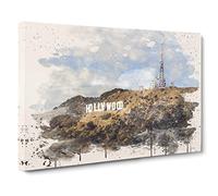 Hollywood Sign Los Angeles California USA 2 Modern FC Canvas Print | Gallery Wrapped 30mm Frame Wall Art | 20x14 inches | Ready to Hang | Modern Picture | Living Room Bedroom Lounge Office