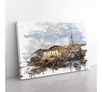 Hollywood Sign Los Angeles California USA 2 V3 Modern Canvas Wall Art Print Ready to Hang, Framed Picture for Living Room Bedroom Home Office Décor, 76x50 cm (30x20 Inch)