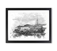Hollywood Sign Los Angeles California USA 2 V4 Modern Framed Print | A4 Black Framed Wall Art | Ready to Hang | Modern Flag Picture | Living Room Bedroom Lounge Office