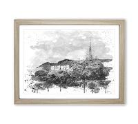 Hollywood Sign Los Angeles California USA 2 V4 Modern Framed Print | A4 Oak Framed Wall Art | Ready to Hang | Modern Flag Picture | Living Room Bedroom Lounge Office
