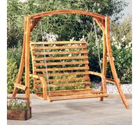 Hollywood Swing Solid Wood Spruce with Teak Finish, Weatherproof Wooden Frame, Freestanding, 176.5 x 101 x 169.5 cm, for Garden, Patio, Balcony, Relaxing Hanging Bench with Roof