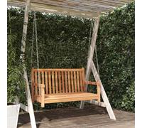 Hollywood Swing Solid Wood Teak Garden Bench 114 x 60 x 64 cm Freestanding Weatherproof with Roof for Patio Porch Relaxing Outdoor Seat Lounger
