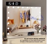 Hollywood Vanity Mirror 18 LED Lights Bluetooth Speaker, USB Charging 3 Colour Hollywood Mirror White One Size