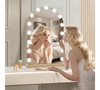 Hollywood Vanity Mirror with Lights, 40×60cm Large Lighted Makeup Mirror with 15 Dimmable Bulbs, 3 Color Modes, Adapter Plug, Tabletop Wall Mounted Mirror For Bedroom Gold