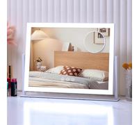 Hollywood Vanity Mirror with Lights, 42x31cm Large LED Light-Up Makeup Mirror, 3 Colors Dimmable Touch Control, Round 3X Magnifying Spot, 360° Rotation, USB-C Powered, Freestanding for Bedroom (White)