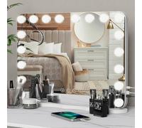 Hollywood Vanity Mirror with Lights, 58×45cm Larger Lighted Makeup Mirror with 18 Dimmable LED Bulbs, 3 Lighting Modes, Smart Touch Control, Tabletop and Wall Mounted for Bedroom, USB/Type C Output