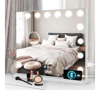 Hollywood Vanity Mirror with Lights, 58×48cm Large Lighted Makeup Accessory with 15 Dimmable LED Bulbs, Touchscreen Control, 3 Color Modes, Tabletop Cosmetic for Bedroom or Dressing Room