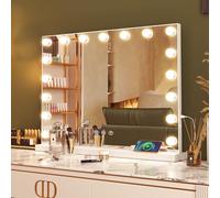 Hollywood Vanity Mirror with Lights, 60x50cm Large Lighted Makeup Mirror with 17 Dimmable LED Bulbs, Type C and USB Charging, 3 Color Modes, Tabletop and Wall Mounted, White