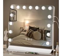 Hollywood Vanity Mirror with Lights, 60x53cm XL Lighted Makeup Mirror with 15 Dimmable Bulbs, 360° Rotating, 3 Lighting Modes, Touchscreen Control, USB & Type C Output Port Tabletop Light Up Mirror