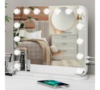 Hollywood Vanity Mirror with Lights, 80×60cm Larger Lighted Makeup Mirror with 18 Dimmable LED Bulbs, 3 Lighting Modes, Smart Touch Control, Tabletop and Wall Mounted for Bedroom, USB/Type C Output