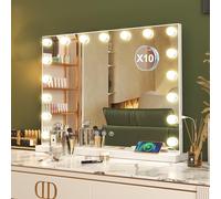 Hollywood Vanity Mirror with Lights, 80x60cm Lighted Makeup Mirror with 17 Dimmable LED Bulbs and 3 Lighting Modes, USB Charging Port Touch Control, Wall Mounted Light Up Mirror for Bedroom (White)