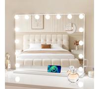 Hollywood Vanity Mirror with Lights, Dressing Table Mirror with 15 Bulbs | Light up Mirror Vanity with USB Port, Touch Control, 3 Lighting Modes & Dimmable Bulbs, Makeup Mirror for Desk/Wall Mount