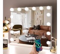 Hollywood Vanity Mirror with Lights, Lighted Makeup Mirror for Tabletop and Wall Mounted Hollywood Mirrors, Dimmable LED Bulbs & 3 Color Light Modes & 10X Magnifying Table Mirrors (White, Medium)