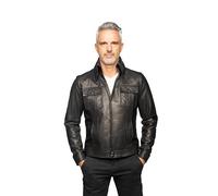 Hollywood Vintage Jacket Real Leather Biker Jacket Inspired by 1968 Video "ELVIS AS BACK., Black, 3XL