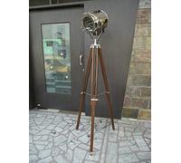 Hollywood Vintage Marine Nautical Industrial Spotlight Floor Lamp Tripod Stand Wood Tripod Floor Lamp, Mid Century Standing Lamp, Modern Design Studying Light for Living Room, Bedroom,