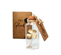 HOLM CRAFT - Lucky Charm | Real Four Leaf Clover in Glass Bottle with Cork | Small Gift for Happiness | Cheer Up Gifts | Thank You Gifts Small | Lucky Charm Exam (Gold)