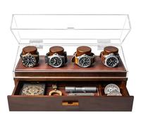 Holme & Hadfield Premium 4 Slot Watch Box for Men - Wooden Watch Display Case with Hinged Cover, Leather Lining & Drawer - Watch Holder Organiser Stand - Handcrafted Luxury Gift for Men