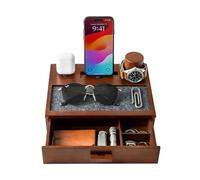 Holme & Hadfield Premium Wooden Phone Docking Station with Drawer - Nightstand Organizer for Charging Phone & Earbuds - Declutter Your Space with Felt-Lined Protection & Watch Pillar - Gift For Men