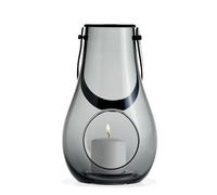 Holmegaard Design Candle Light Lantern, Glass Lantern with Core Leather Handle, Decorative Lanterns for Indoor and Outdoor Use, Smoke, 29 cm