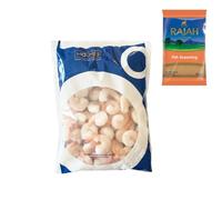 Holmes IQF Cooked & Peeled North Atlantic Prawns 454gr with Rajah Fish Seasoning 100Gr - Ready to cook North Atlantic prawns