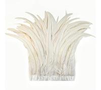 Holmgren Off-White Rooster Feather Trim - 10-12inch 2 Yards Natural Rooster Feathers Trim for Sewing Crafts, Feather Cape Shawl, Headdress, Capes, Party Decoration (Off-White)
