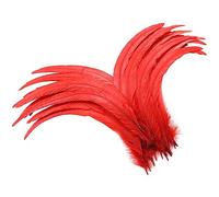 Holmgren Red Long Rooster Feathers - 60pcs 12-14inch Natural Large Rooster Tail Feathers Bulk for DIY Crafts Shawl Costume and Holiday Themed Party Decoration (Red)