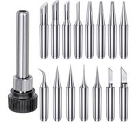 HOLMOL 15PCS 900M Soldering Iron Tips, Copper Soldering Tips with Welding Sleeve, Lead-Free 900M-T Solder Tip Set, Solder Iron Tip for Hakko, Yihua, Atten, Quick Soldering Stations