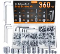 HOLMOL 360PCS Grub Screws Assorted Set for Door Handles with M3/M4/M5/M6/M8 Allen Keys, 304 Stainless Steel Grub Screw with Cone Point & Hex Head, Assorted Door Handle Screws for Repairs