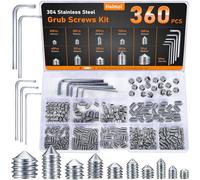 HOLMOL 360PCS Grub Screws Assorted Set for Door Handles with M3/M4/M5/M6/M8 Allen Keys, 304 Stainless Steel Grub Screw with Cone Point & Hex Head, Assorted Door Handle Screws for Repairs