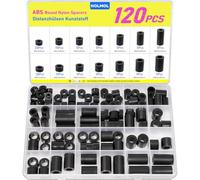 HOLMOL ABS Round Nylon Spacers 120PCS, Plastic Spacers Washers M6 M8 Set for Bolts, 14 Sizes Black Plastic Washers for Insulation Column, Column Standoff Support Assortment Kit