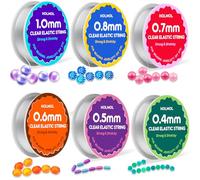 HOLMOL Elastic for Bracelet Making 6 Types, Clear Bracelet String 0.4/0.5/0.6/0.7/0.8/1mm Set for Jewellery Making Supplies & DIY Craft Projects, Stretchy & Strong Elastic String