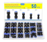 HOLMOL Pneumatic Straight Push Connectors 50PCS, Pneumatic Quick Fittings 4/6/8/10/12mm Set for Air Water Hose, Straight Coupling Adapter for Air Flow