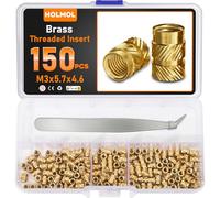 HOLMOL Threaded Inserts for Plastic 150PCS, Heat Insert Assortment Set for 3D Printer Parts, Brass Metric Knurled Nuts M3x5.7x4.6mm with Tweezer