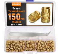 HOLMOL Threaded Inserts for Plastic 150PCS, Heat Insert Assortment Set for 3D Printer Parts, Brass Metric Knurled Nuts M4x6x6mm with Tweezer