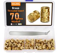 HOLMOL Threaded Inserts for Plastic 70PCS, Heat Insert Assortment Set for 3D Printer Parts, Brass Metric Knurled Nuts M6x8x9mm with Tweezer