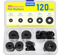 HOLMOL Washers 120PCS, Black Flat Penny Washers, Stainless Steel Washer for Screws & Bolts with 5 Sizes M4 M5 M6 M8 M10, Flat Metal Washer Assorted