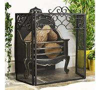 “Holmwood Manor” Ornate Scroll Three Fold Black Fireguard Fire Screen - Classic Style Mesh Guard for Log Burners & Open Fires - Spark & Debris Protection